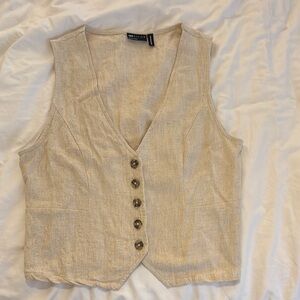 Beige Sleeveless Button-Up Top